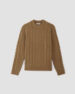 Alternative view of The Felted Merino Cable-Knit Crew | Deep Camel