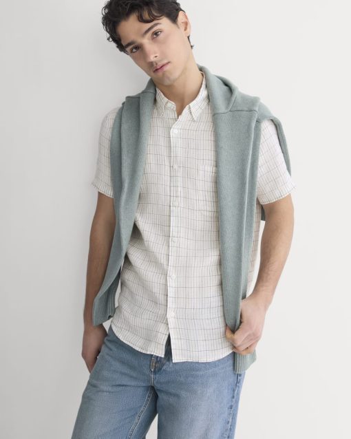 The Classic Short-Sleeve Shirt in Linen | Bone Plaid