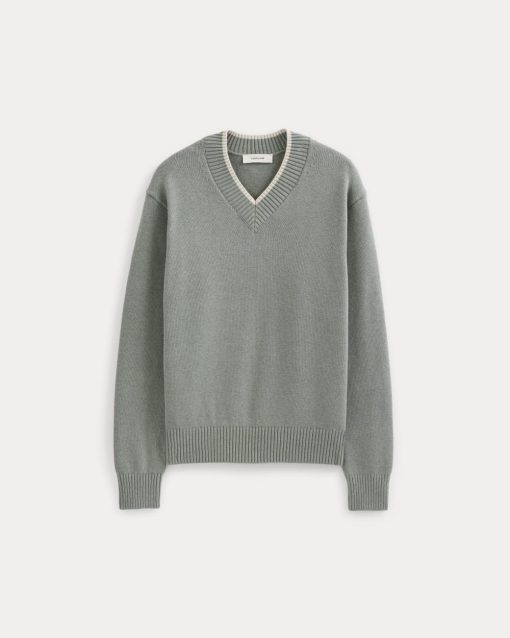 Alternative view of Relaxed V-Neck Sweater in Everyday Cotton | Heathered Lilypad