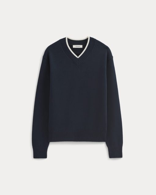 Alternative view of Relaxed V-Neck Sweater in Everyday Cotton | Deep Navy