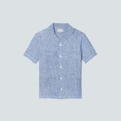 Alternative view of The Resort Shirt in Linen | Blue / White Pinstripe