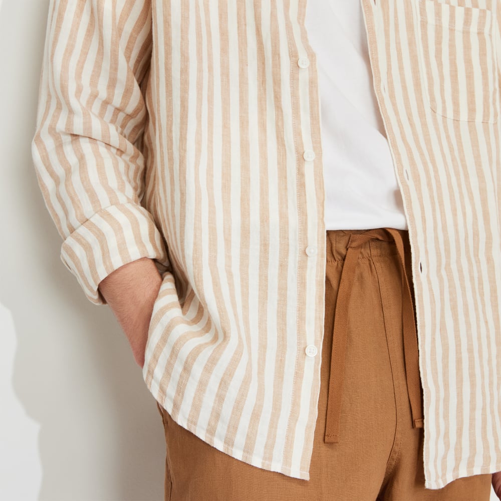 The Classic Shirt in Linen | Bone / Caramel - Image 5