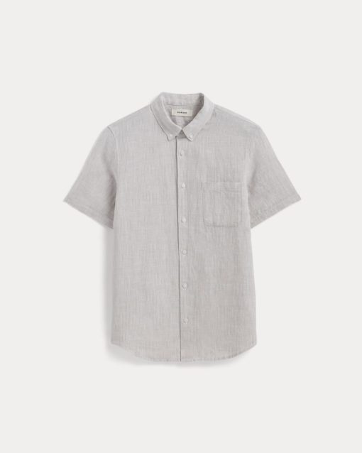 Alternative view of The Classic Short-Sleeve Shirt in Linen | Stone / White