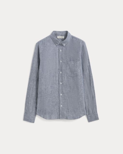 Alternative view of The Classic Shirt in Linen | White / Blue